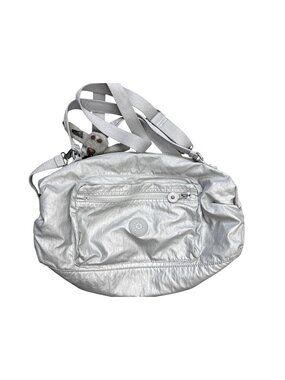 Kipling Catrin Silver Duffle Style Crossbody Shoulder Bag Ruched End Top Handles